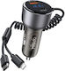 Yesido Auto-Ladegerät 60W Schnellladung mit Anschlüssen: 1xUSB 1xType-C mit Kabel Typ-C,TC-TC / Blitzschlag Gray Farbe