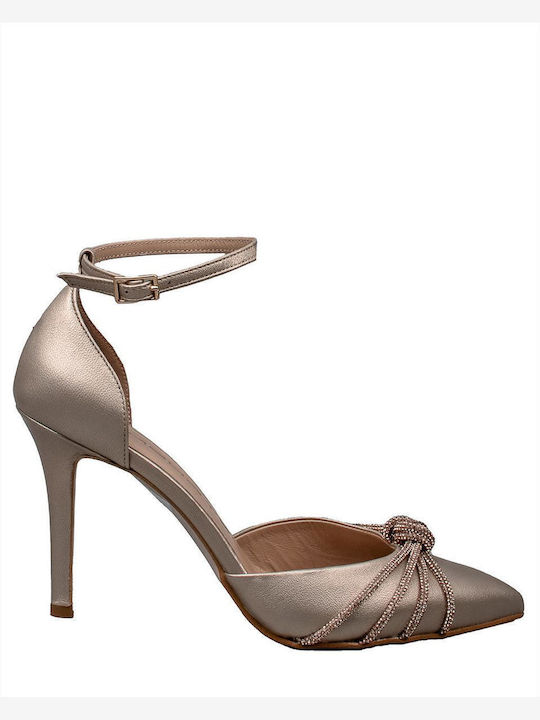 Mourtzi Leather Gold Heels with Strap