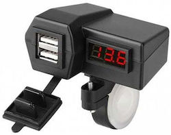 Motorcycle Charger with 2 USB Ports and Voltometer