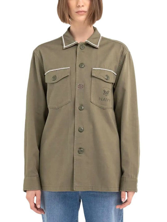 Replay Women's Denim Long Sleeve Shirt Khaki