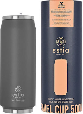 Estia Travel Cup Save the Aegean Sticlă Termos Oțel inoxidabil Fjord Grey 500ml cu Paie