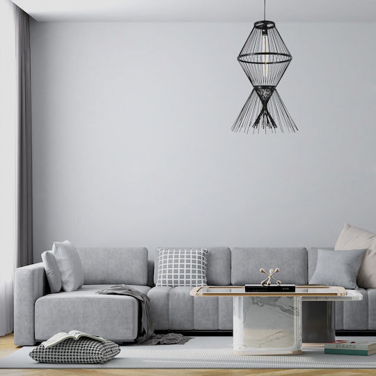 GloboStar Yoshi Ceiling Light Black Boho Grid with E27 Socket 35x35x60cm