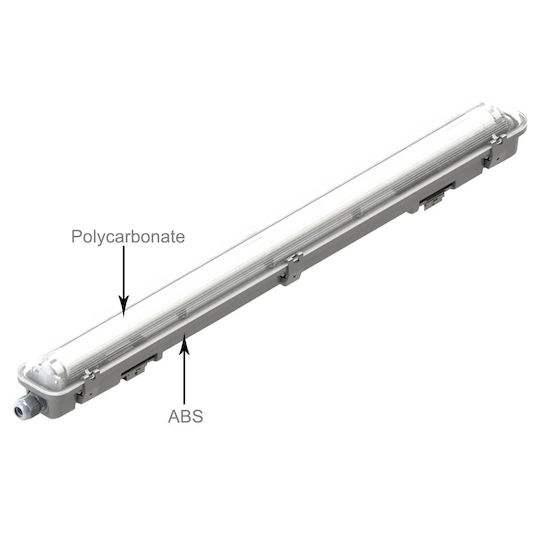 Gekas Lighting Batten Double-Ended Outdoor with 1 Slot for LED Lamp T8 120cm