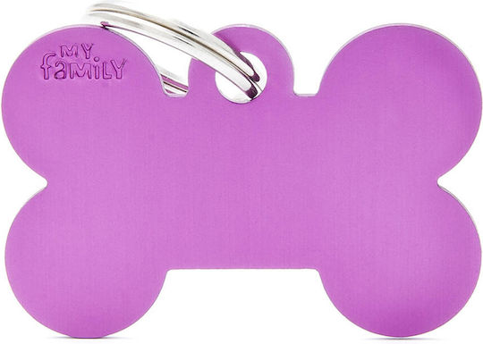 My Family Basic Aluminium Dog ID Tag Bone Purple Metallic XLarge Personalization