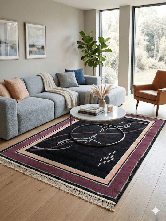 Louvro Rug Rectangular with Fringes Bordeaux/black