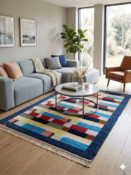 Louvro Rug Rectangular with Fringes Blue