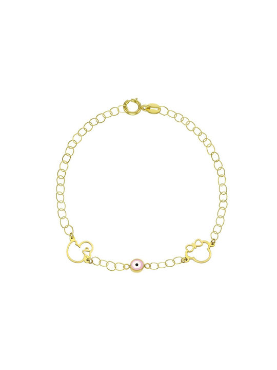 Olvios Kids Gold Bracelet 9K with Evil Eye for Girl