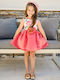 Children's Dress Sleeveless Satin Floral Sweet Coral