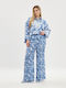 Mat Fashion Femei Satin Pantaloni largi Floral Albastră