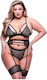 Baci Lingerie Sexy Σετ Εσωρούχων με Δαντέλα & Ζαρτιέρες Μαύρο Plus Size 3τμχ