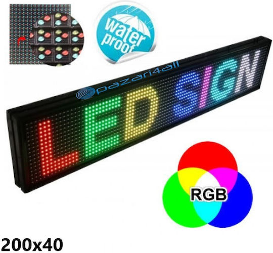 Κυλιόμενη Πινακίδα LED Μονής Όψης Αδιάβροχη 200x40cm RGB