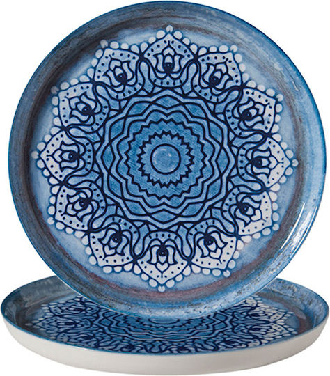 Güral Porselen Bilbao Plate Shallow made of Porcelain Blue with Diameter 29cm