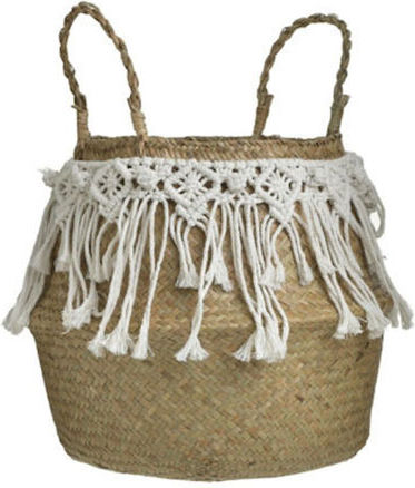 Inart Decorative Basket Wicker with Handles White 35x30cm