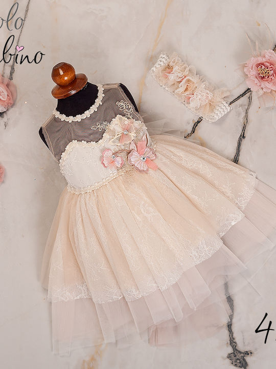 Picolo Bambino Pink Baptism Clothes Set with Hair Accessories and Dress 2 Pieces
