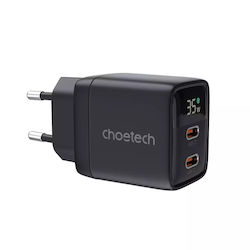 Choetech Încărcător Fără Cablu GaN cu 2 Porturi USB-C 35W Livrarea energiei Negruς (PD6051)