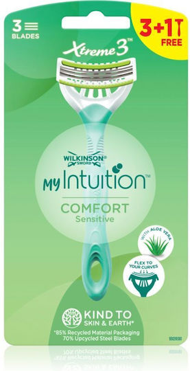 Wilkinson Sword Ξυραφάκι Σώματος με Ανταλλακτικές Κεφαλές 3 Λεπίδων & Λιπαντική Ταινία για Ευαίσθητες Επιδερμίδες 4τμχ