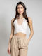 Γυναικείο Καλοκαιρινό Crop Top Αμάνικο Εκρού