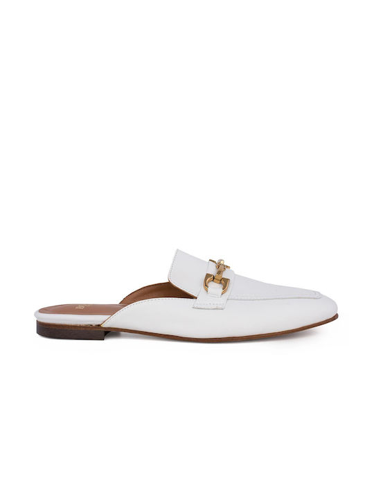 Boss Shoes Flat Leather Mules White