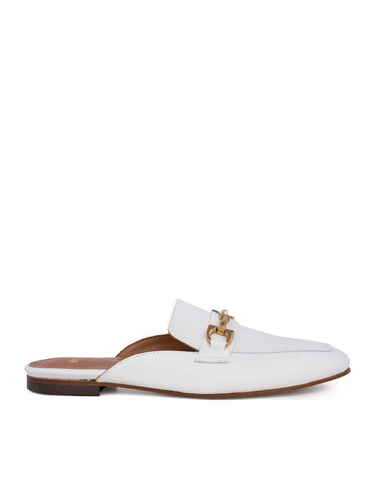 Flat Δερμάτινα Mules σε Λευκό Χρώμα