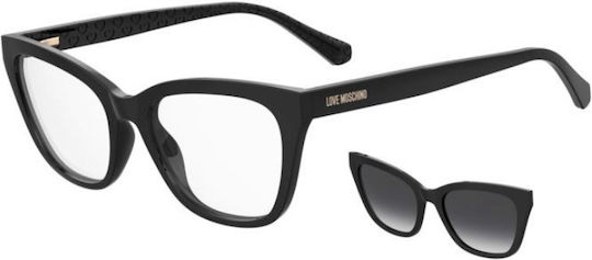 Moschino Women's Acetate Butterfly Prescription Eyeglass Frame with Black Clip-On MOL071/CS 807/9O