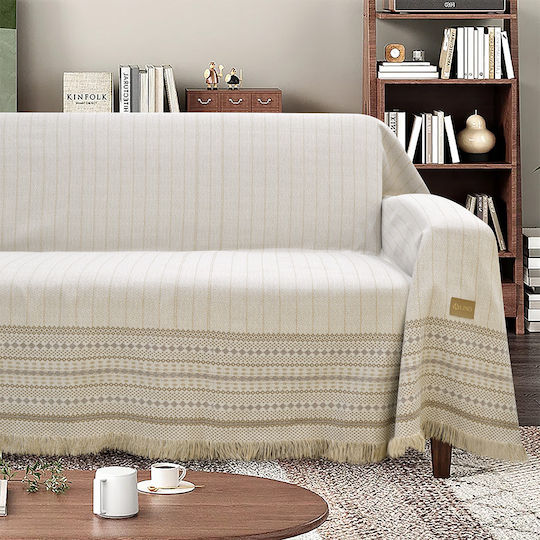 Lino Home Bohho Ριχτάρι Τριθέσιου Καναπέ Chenille 180x300εκ. Beige 3000004035