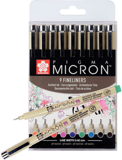 Sakura Pigma Micron Маркери Проектиране на 0.5mm Комплект 9 Бройки