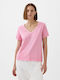 GAP Women's Summer Blouse Cotton Short Sleeve with V Neck Pink
