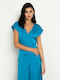 Toi&Moi Women's Summer Blouse Satin Short Sleeve Light Blue