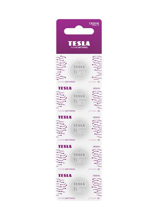 Tesla Batteries Μπαταρίες Λιθίου Ρολογιών CR2016 5τμχ