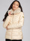 Women's Short Puffer Jacket for Winter Beige