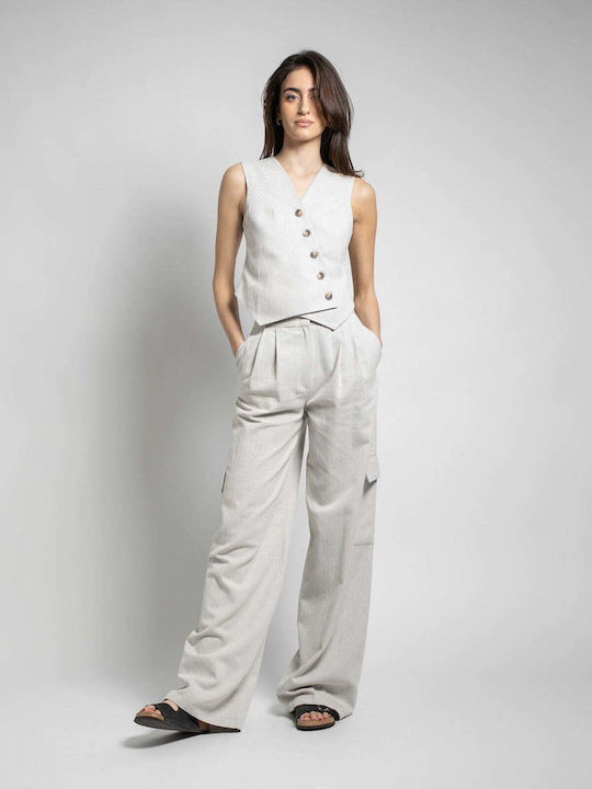Pantaloni Dama High Rise Tesatura Gri
