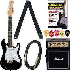 Harley Benton Set Electric Guitar with Shape Stratocaster and S Pickup Configuration in Black Color