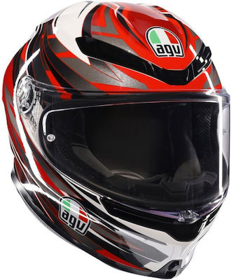 AGV K6 S White/Red/Grey Κράνος Μηχανής Full Face 1220gr με Pinlock