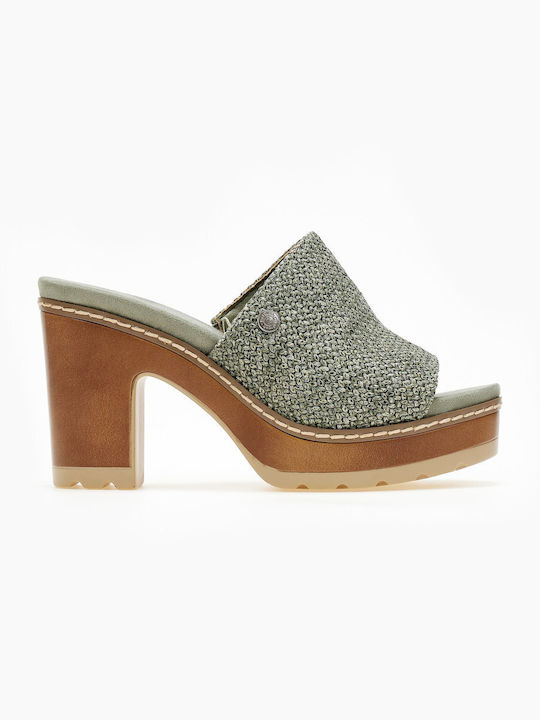 Refresh Chunky Heel Mules Khaki