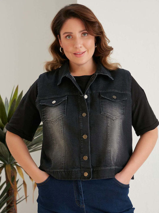 Bubble Chic Women's Short Jean Jacket for Spring or Autumn Gray