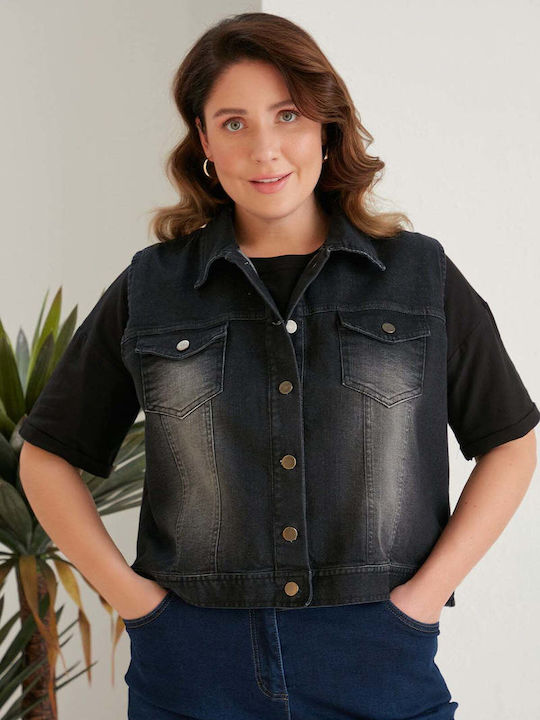 Bubble Chic Scurt Jachetă de femei din denim Gri