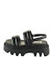 Flora Leather Women's Flat Sandals in Black Color