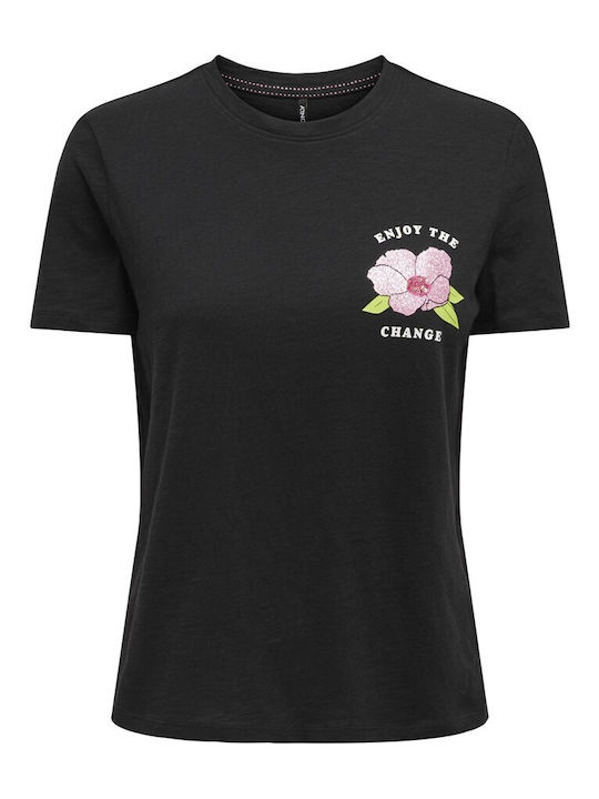 Only Γυναικείο T-shirt Floral Μαύρο