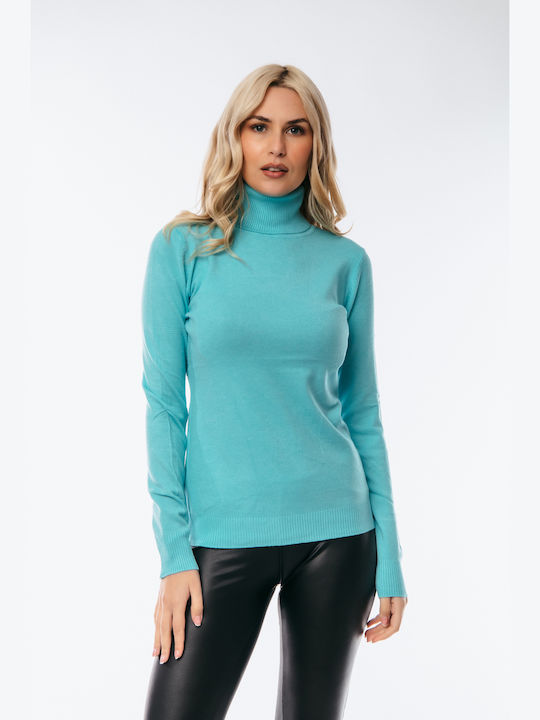 Dress Up Women's Long Sleeve Sweater Turtleneck Light Blue