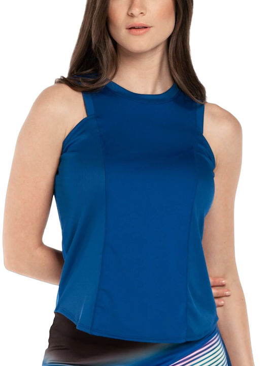 Lucky In Love Women's Athletic Blouse Sleeveless with Sheer Blue