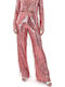 Women's High-waisted Fabric Trousers with Elastic in Regular Fit Pink with Sequins