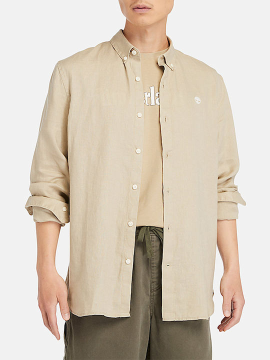 Timberland Men's Shirt Long Sleeve Linen Biege