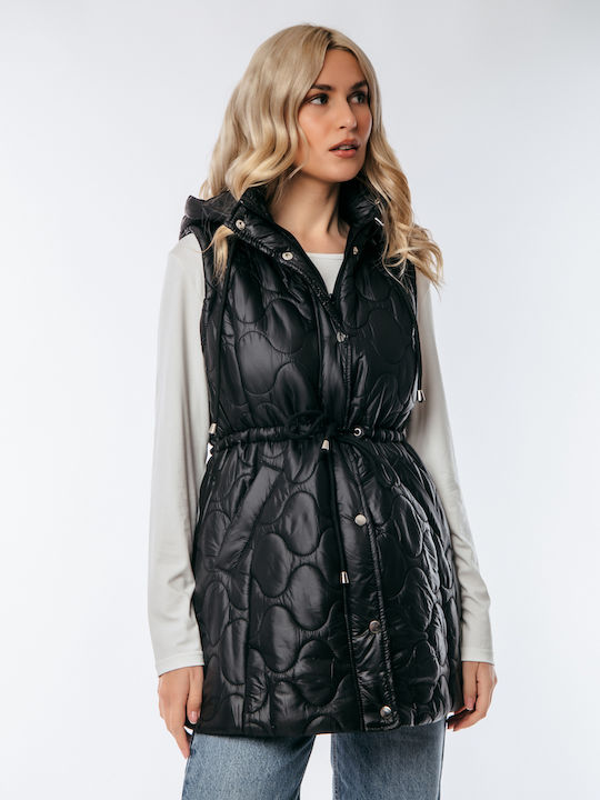 Dress Up Lung Jachetă de femei Fără mâneci Puffer pentru iarnă Negru