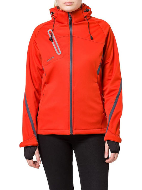 Erima Women's Short Sports Softshell Jacket Waterproof and Windproof for Winter with Hood Orange