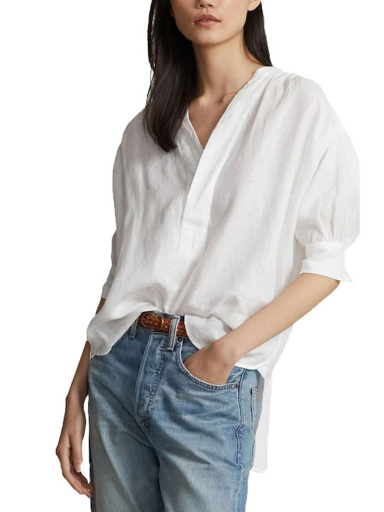 Ralph Lauren Women's Summer Blouse with 3/4 Sleeve White