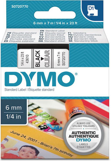 Dymo 43610 Ταινία Ετικετογράφου 7m x 6mm σε Μαύρο Χρώμα Συμβατή με Dymo D1