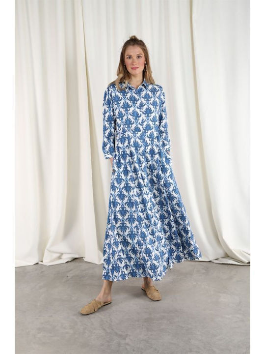 Achilleas Accessories Sommer Midi Hemdkleid Kleid Blau