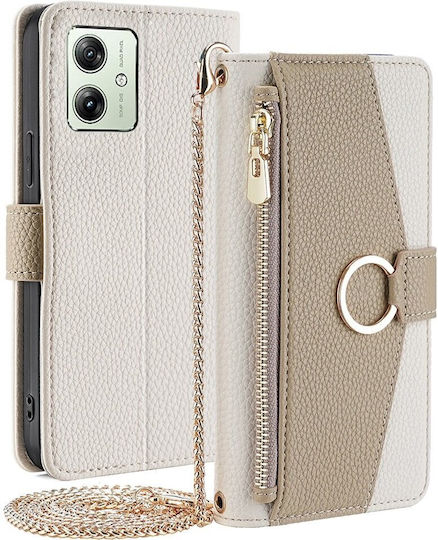Motorola Wallet Zipper Pocket Изкуствена кожа Бял (Motorola Moto G54 5G)