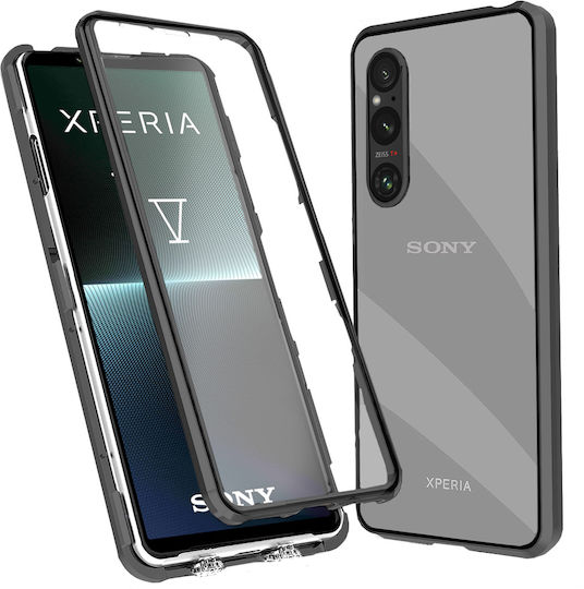 Back Cover Tempered Glass / Plastic Magnetic Negru (Xperia 1 V)