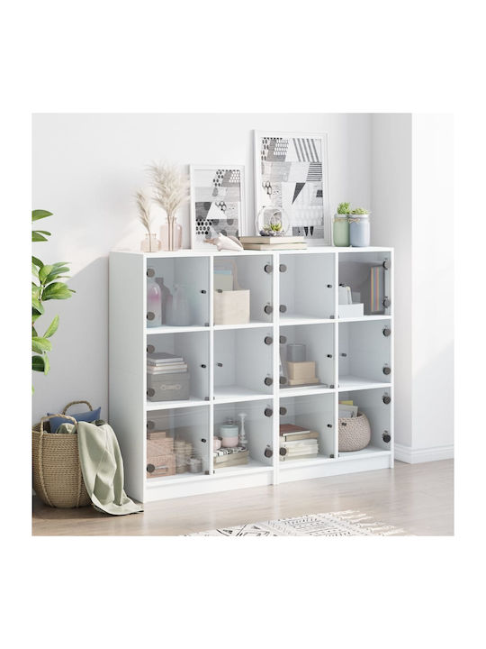 Floor-standing Living Room Display Cabinet made of Particleboard with Glass White 136x37x109cm